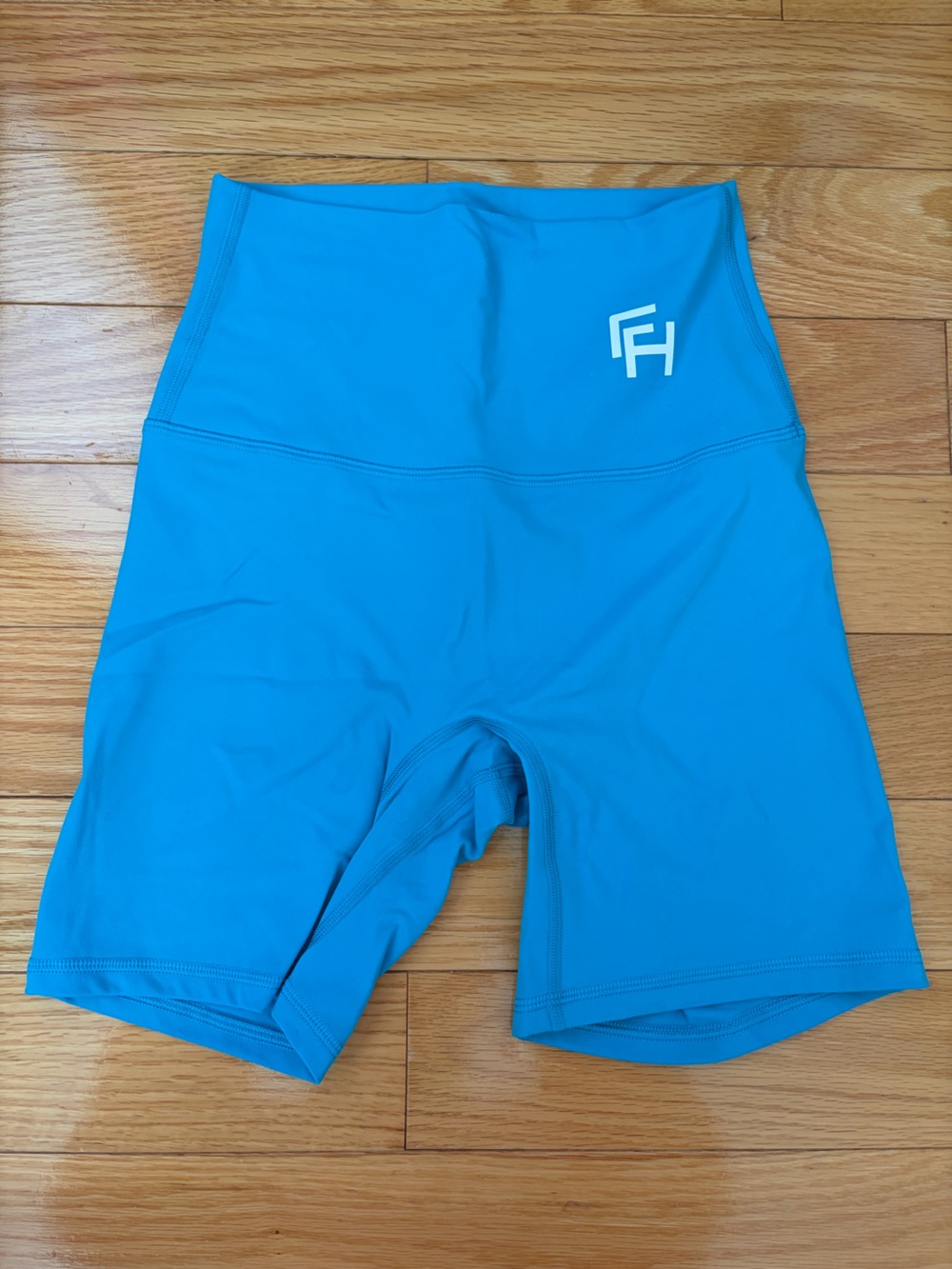 High-Waist Blue Bike Shorts with Logo